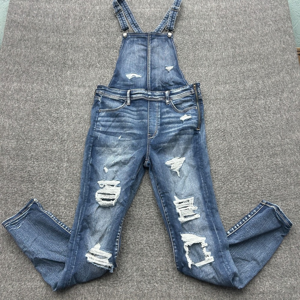 American Eagle Jegging Overalls Womens 12 Long Distressed Stretch Denim
